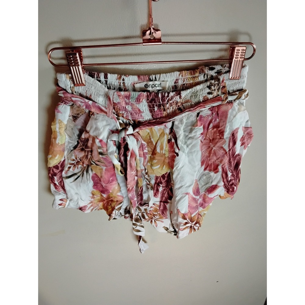 Rip Curl Womens Floral Smocked Waist Tie Front Tropical Summer Shorts Small